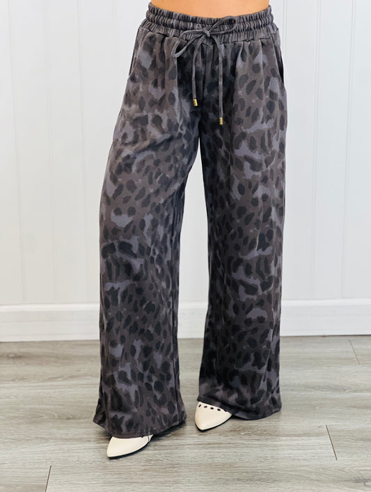 Charcoal Leopard Printed Track Pants (Reg.)