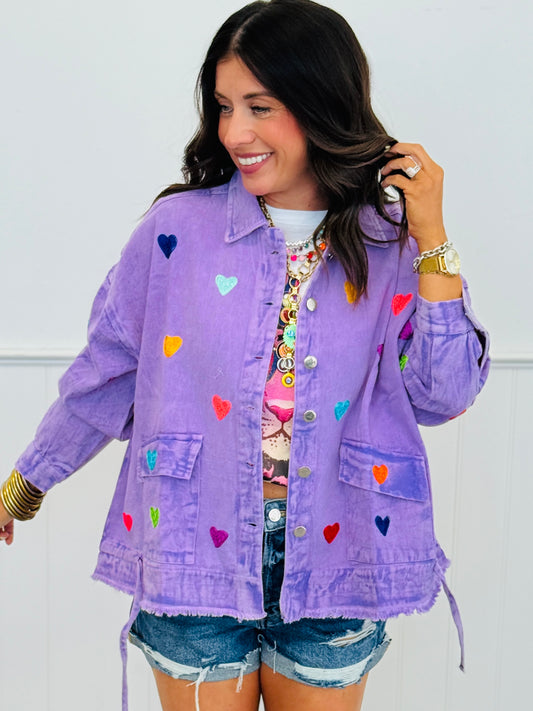 Lilac Multi Hearts Button Up Jacket (One Size)