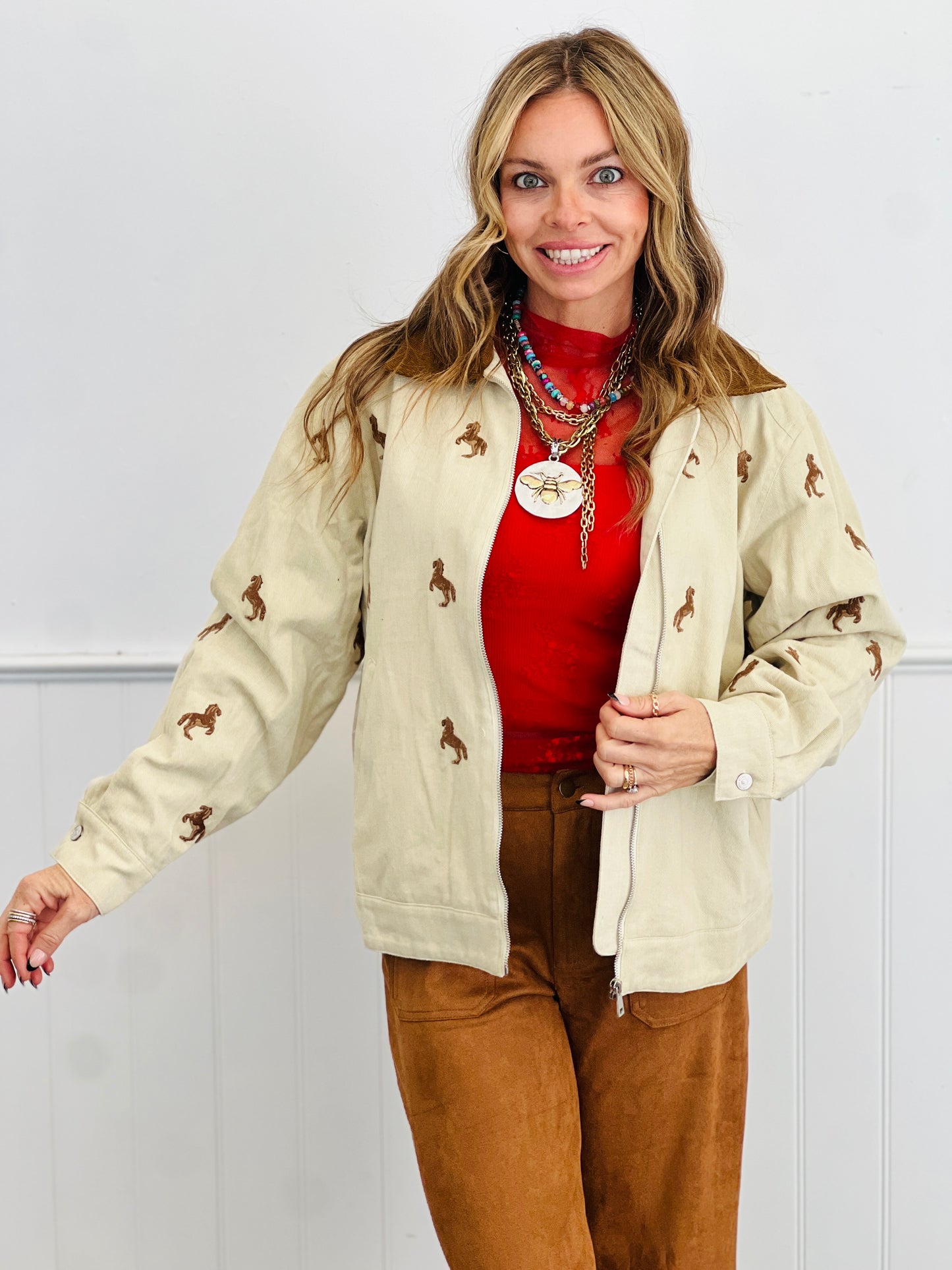 Embroidered Horses Zip Up Jacket (Reg.)