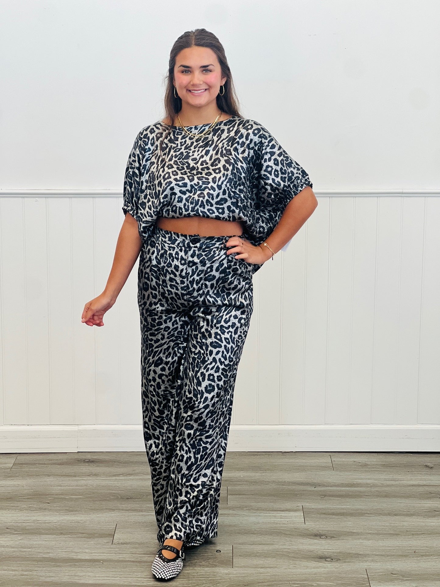 Metallic Leopard Print Pants (Reg.)- 2 Colors