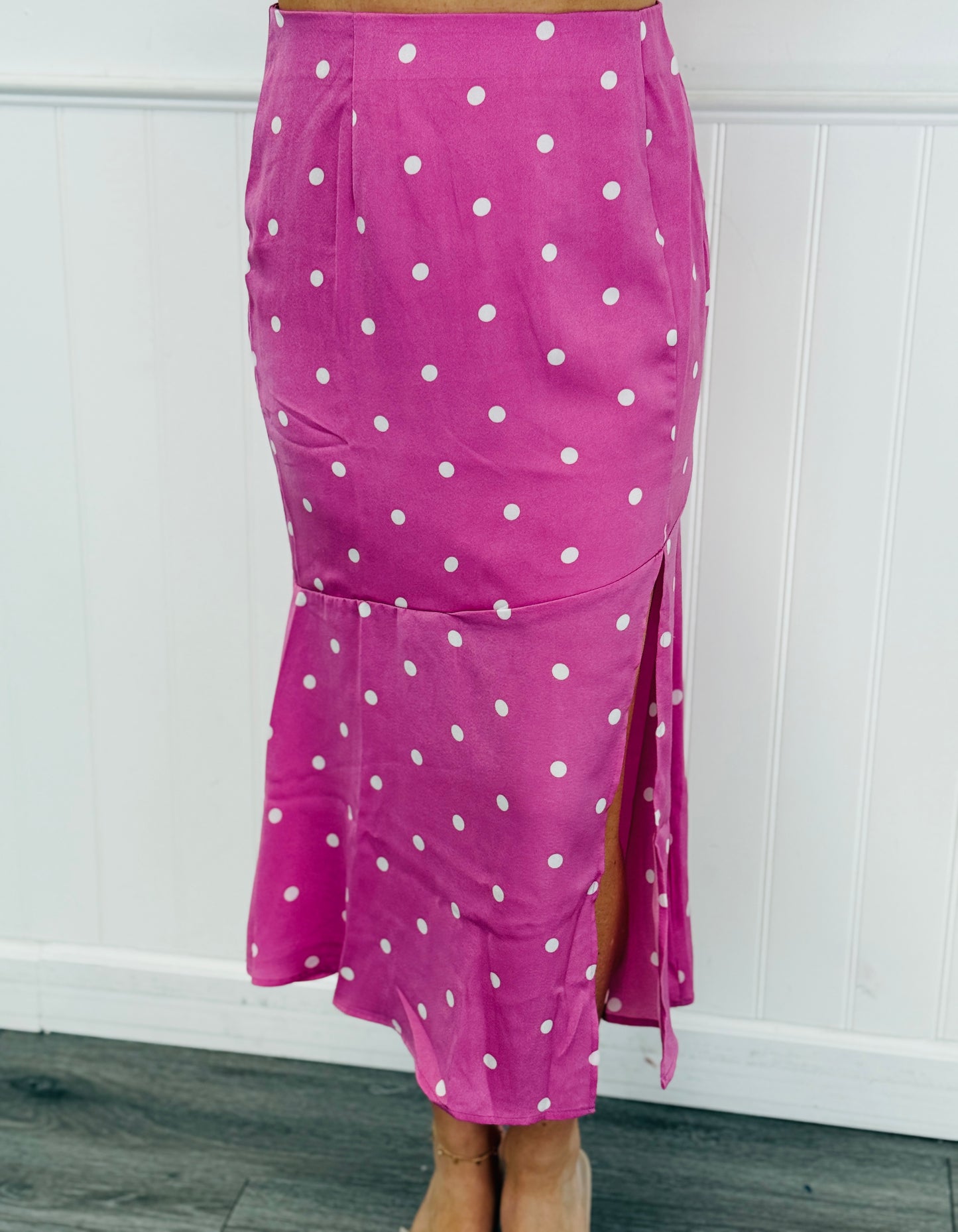 Polka Dot Side Slit Midi Skirt (Reg.)-2 Colors