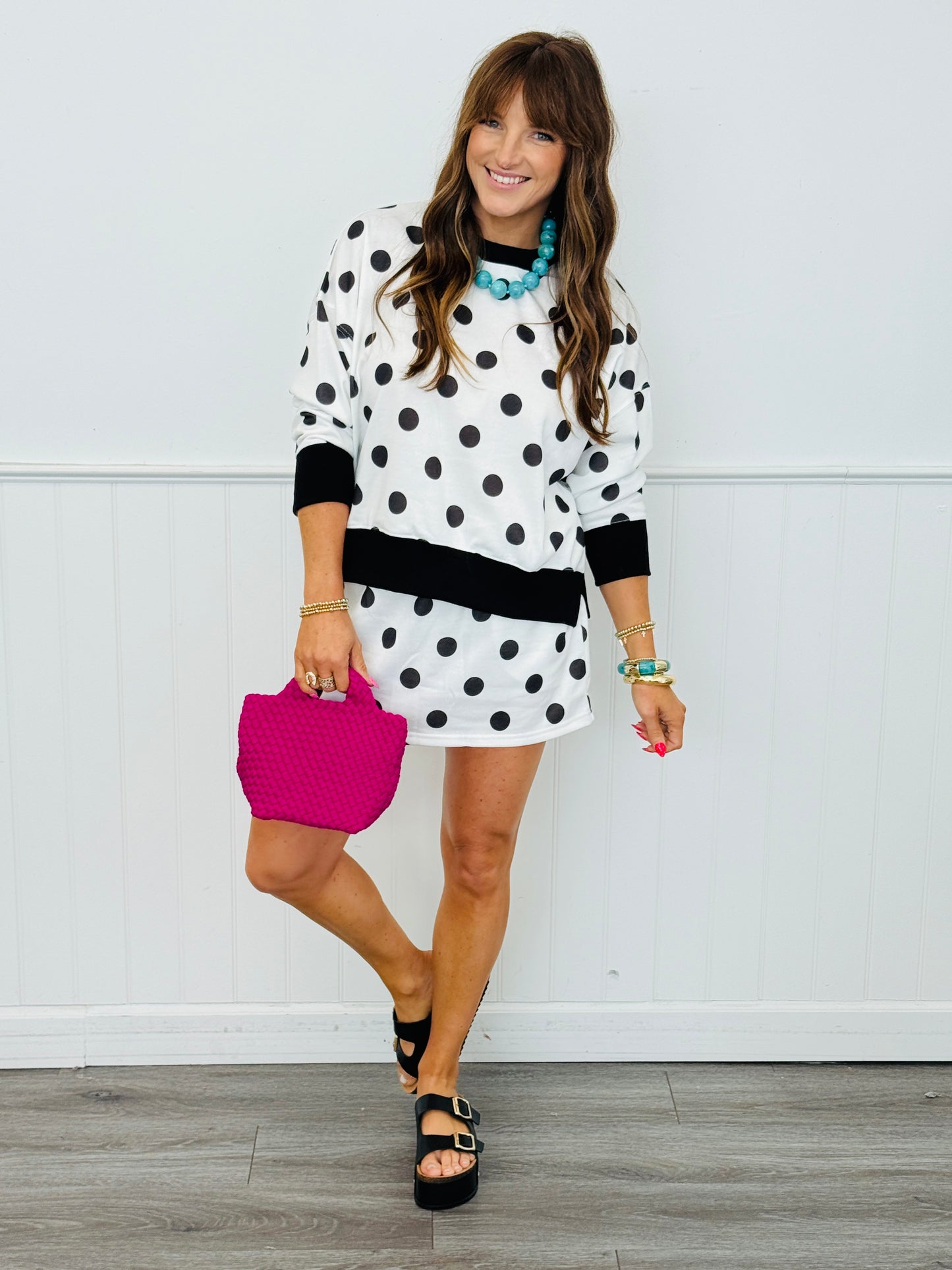 Black/White Polka Dot Printed Terry Skort Set (Reg. and Plus)