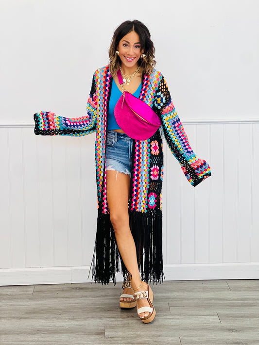 Black Crochet Fringe Cardigan (Reg & Plus)