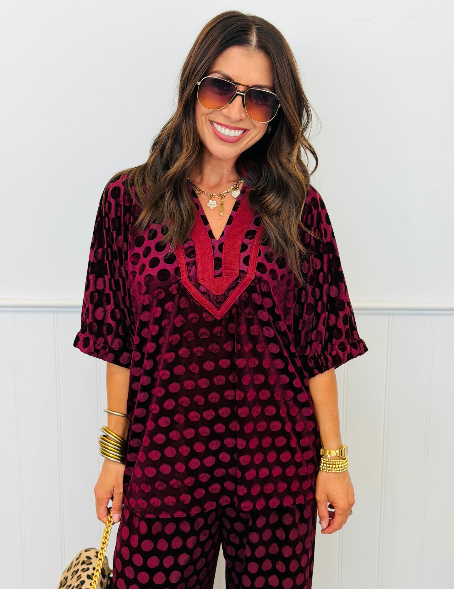 Tonal Polka Dot Velvet Blouse (Reg.) - 4 Colors