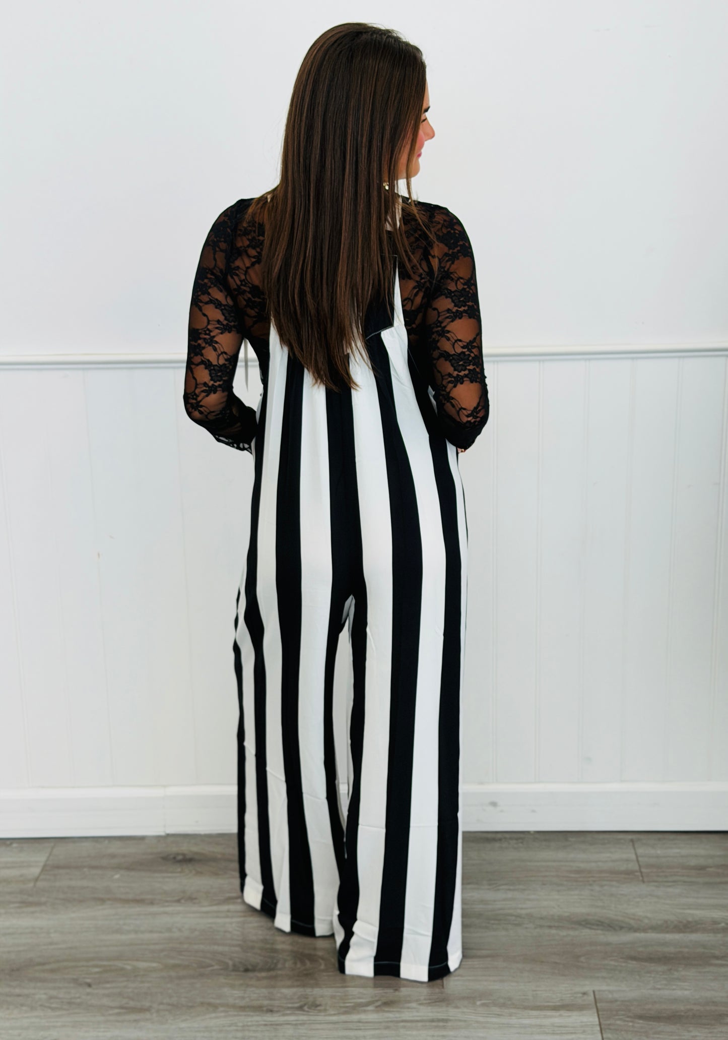 Black/Ivory Striped Bib Overalls (Reg & Plus)