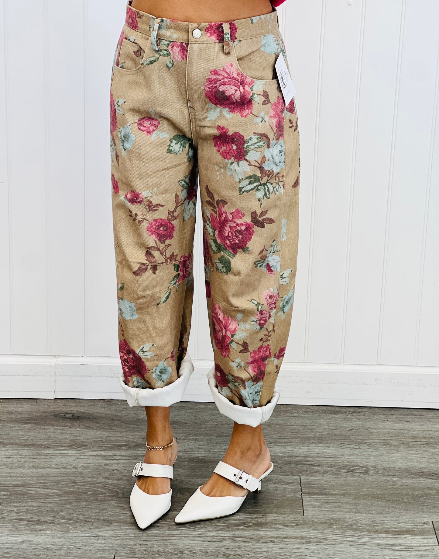 Taupe Floral Print Pants (Reg.)