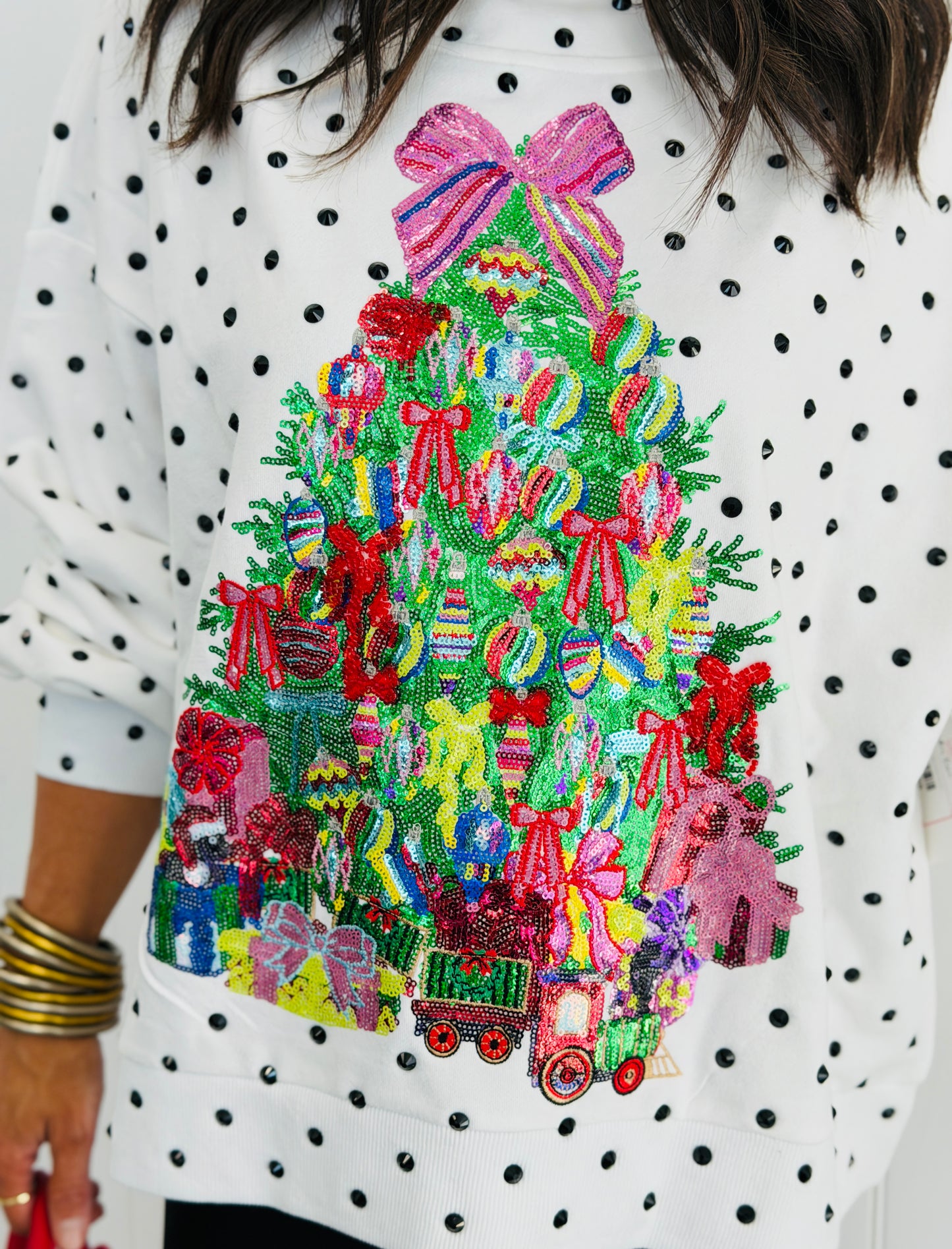 Queen Of Sparkles Polka Dot Christmas Tree Mockneck Sweatshirt (Reg. & Plus)