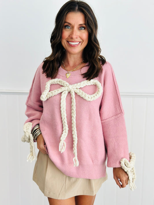 Pink Bow Oversized Pullover Sweater (Reg.)