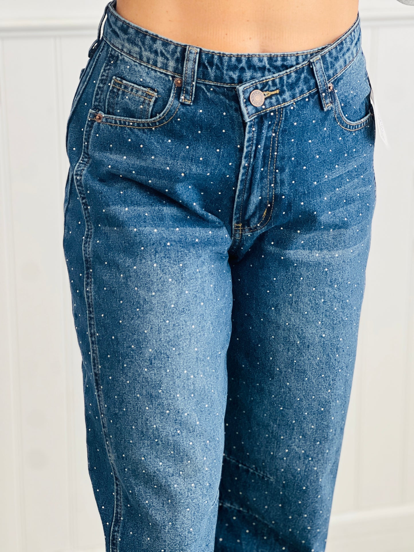 Sparkly Hotfix Crossover Barrel Jeans (Reg.)