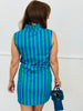 Green Stripe Ruffle Neck Mini Dress (Reg.)