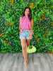 Pink Stripe Shoulder Bow Tie Blouse (Reg.)