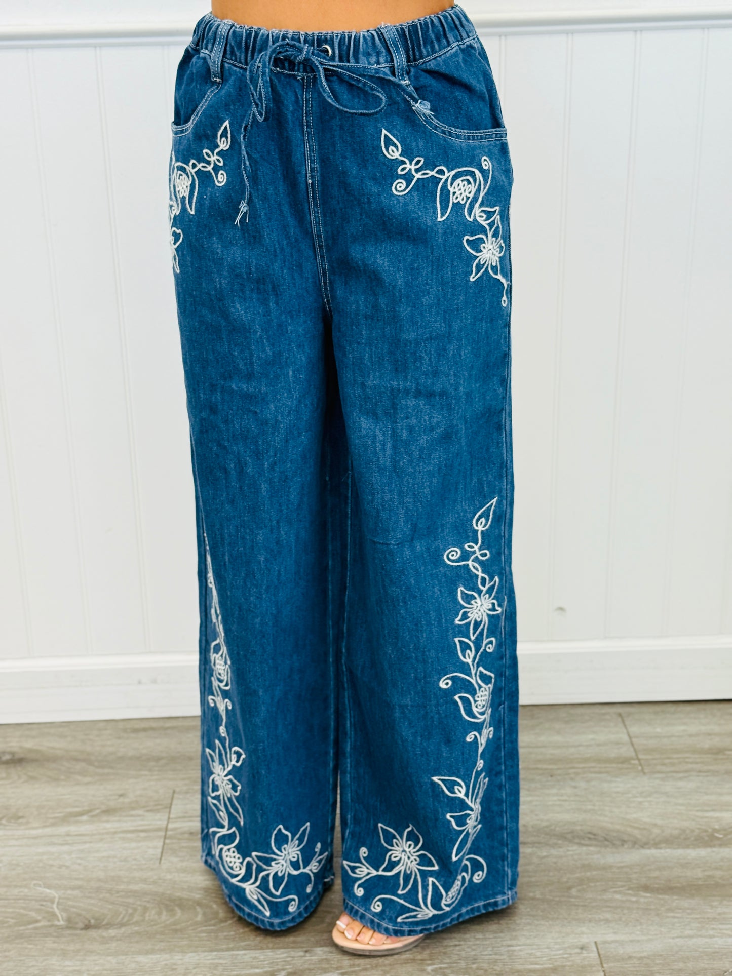 Floral Embroidered Denim Shirt & Pant Set (Reg.)