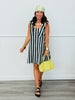 Black Striped Bow Shoulder Mini Dress (Reg.)