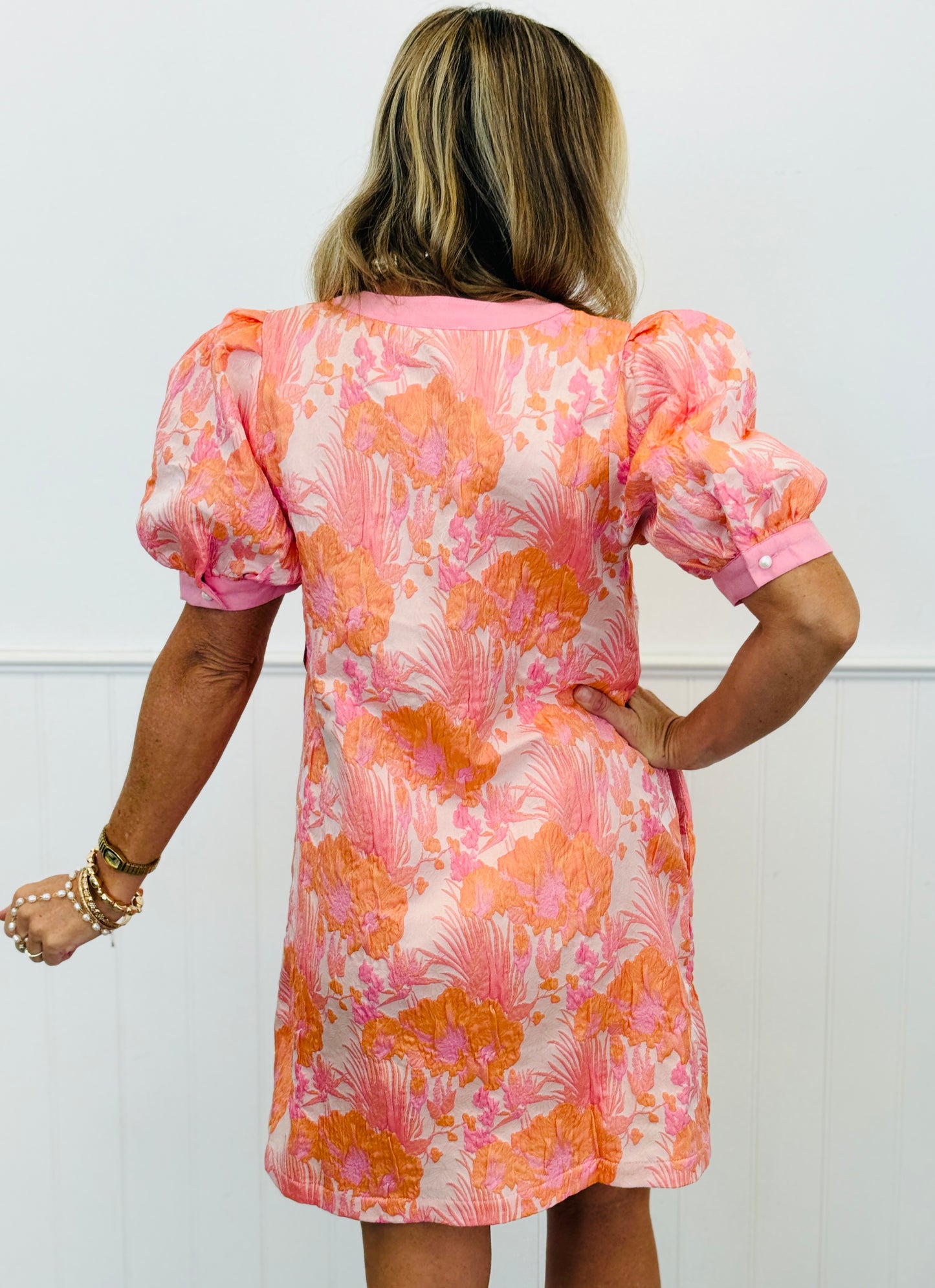 Peach Mix Floral Jacquard Mini Shift Dress (Reg.)