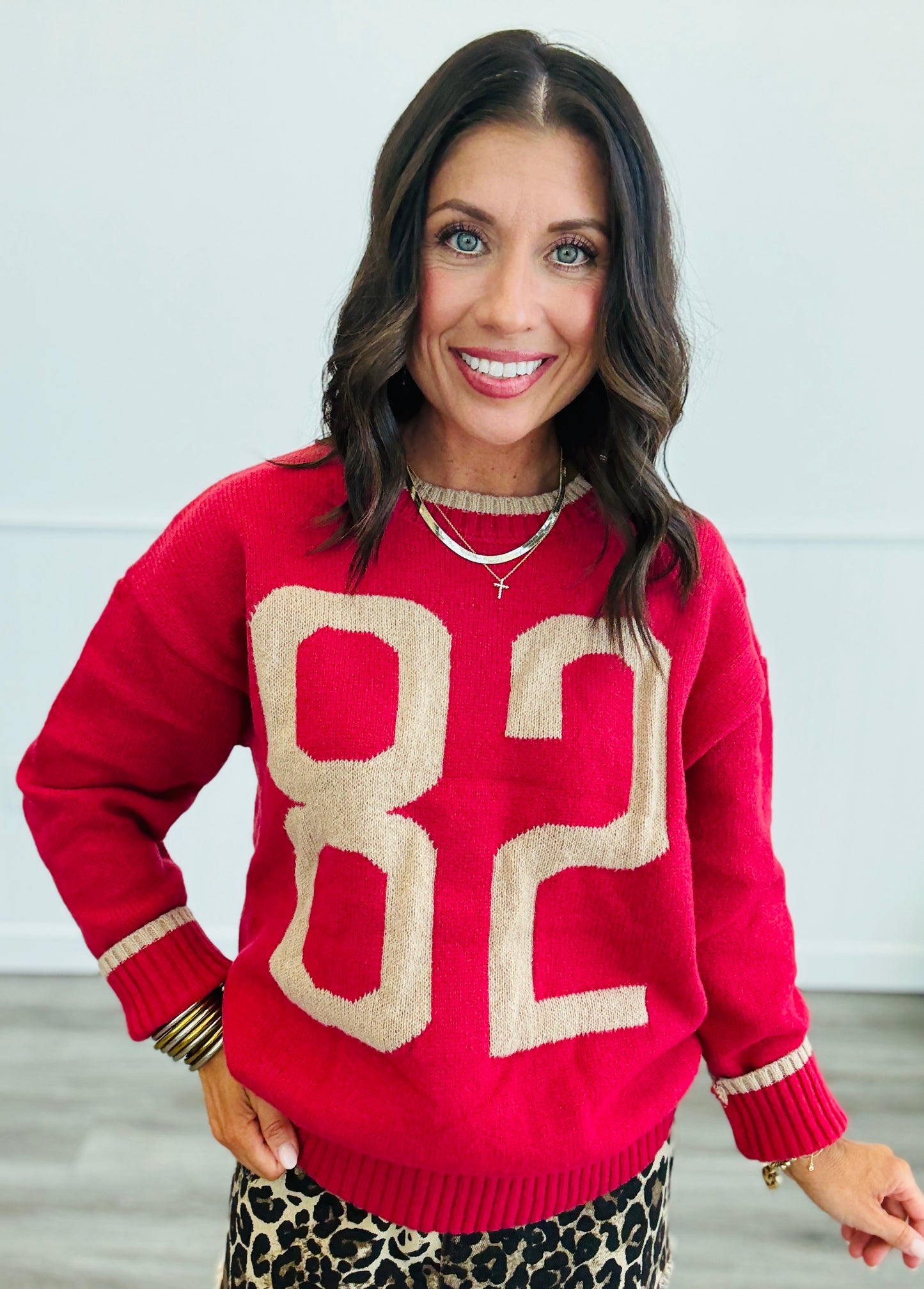 Red Number 82 Pullover Sweater (Reg. and Plus)