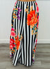 Black Striped Floral Palazzo Pants (One Size)