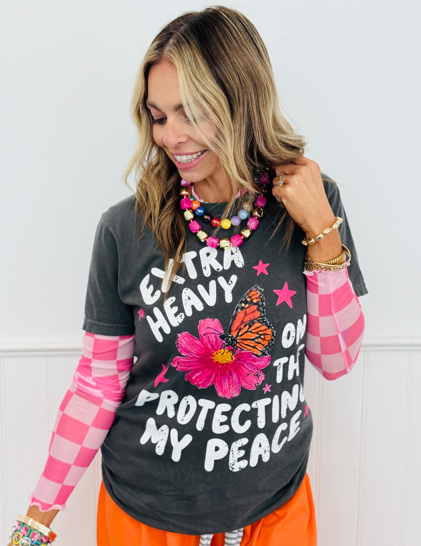 Bubblegum Checkered Keigan Mesh Top (Reg. and Plus)