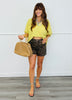 Textured Contrast Leopard Trim Top (Reg & Plus)-3 Colors