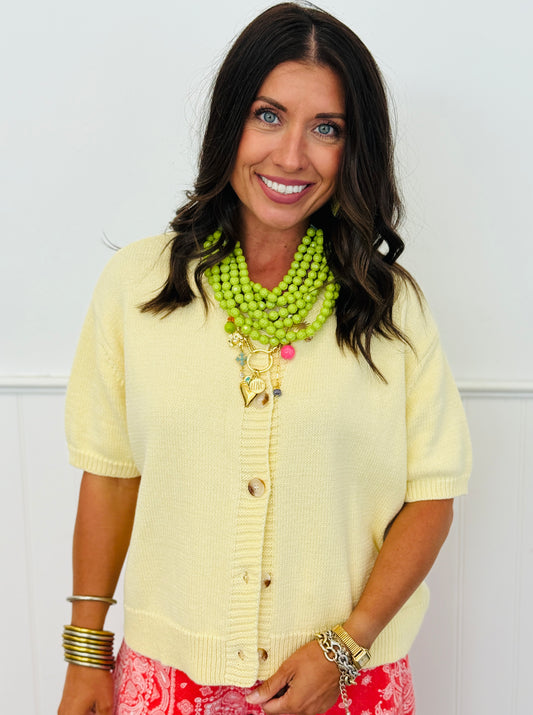 Light Yellow Short Sleeve Sweater Cardi Top (Reg.)