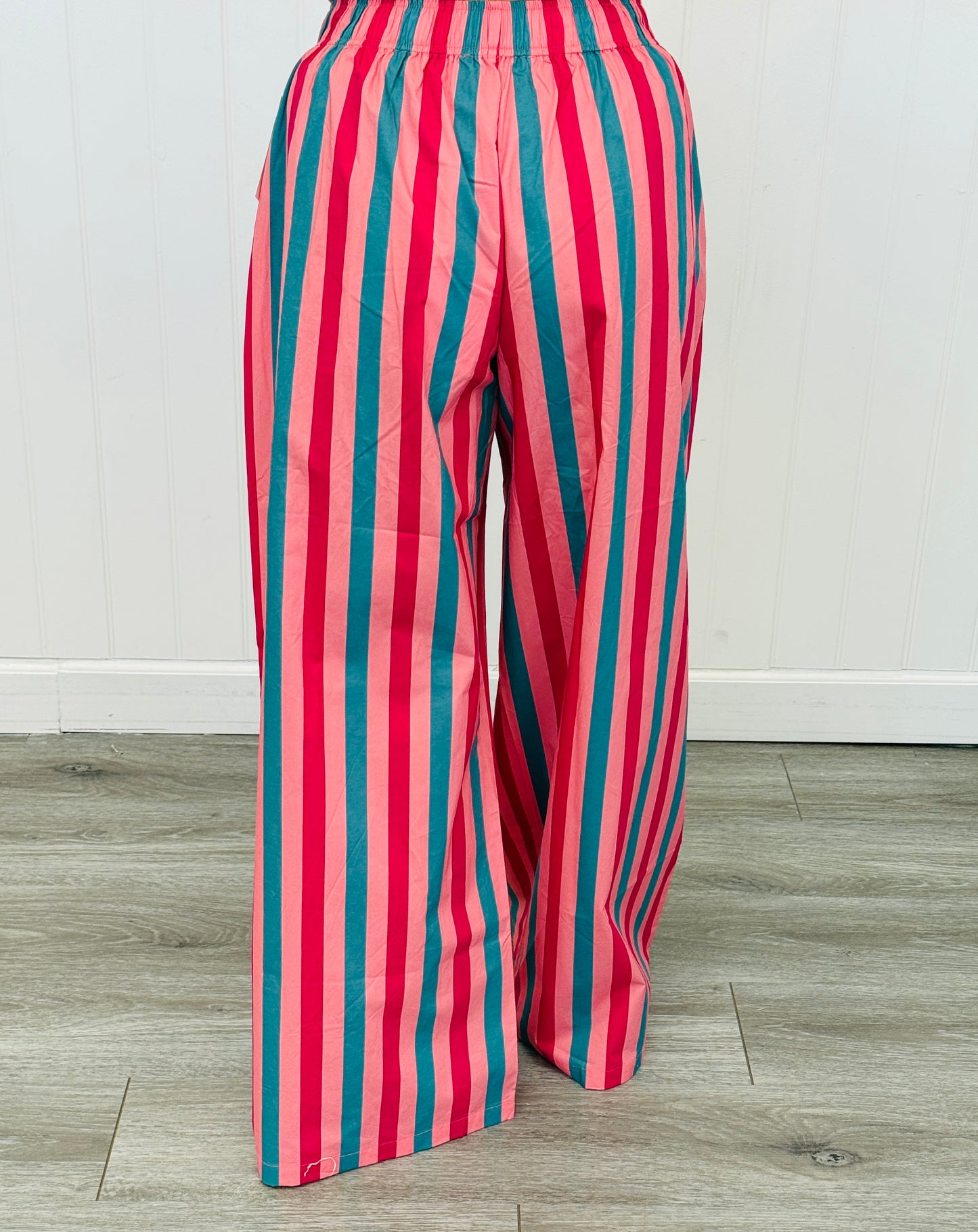 Pink Teal Striped Wide Leg Pants (Reg & Plus)