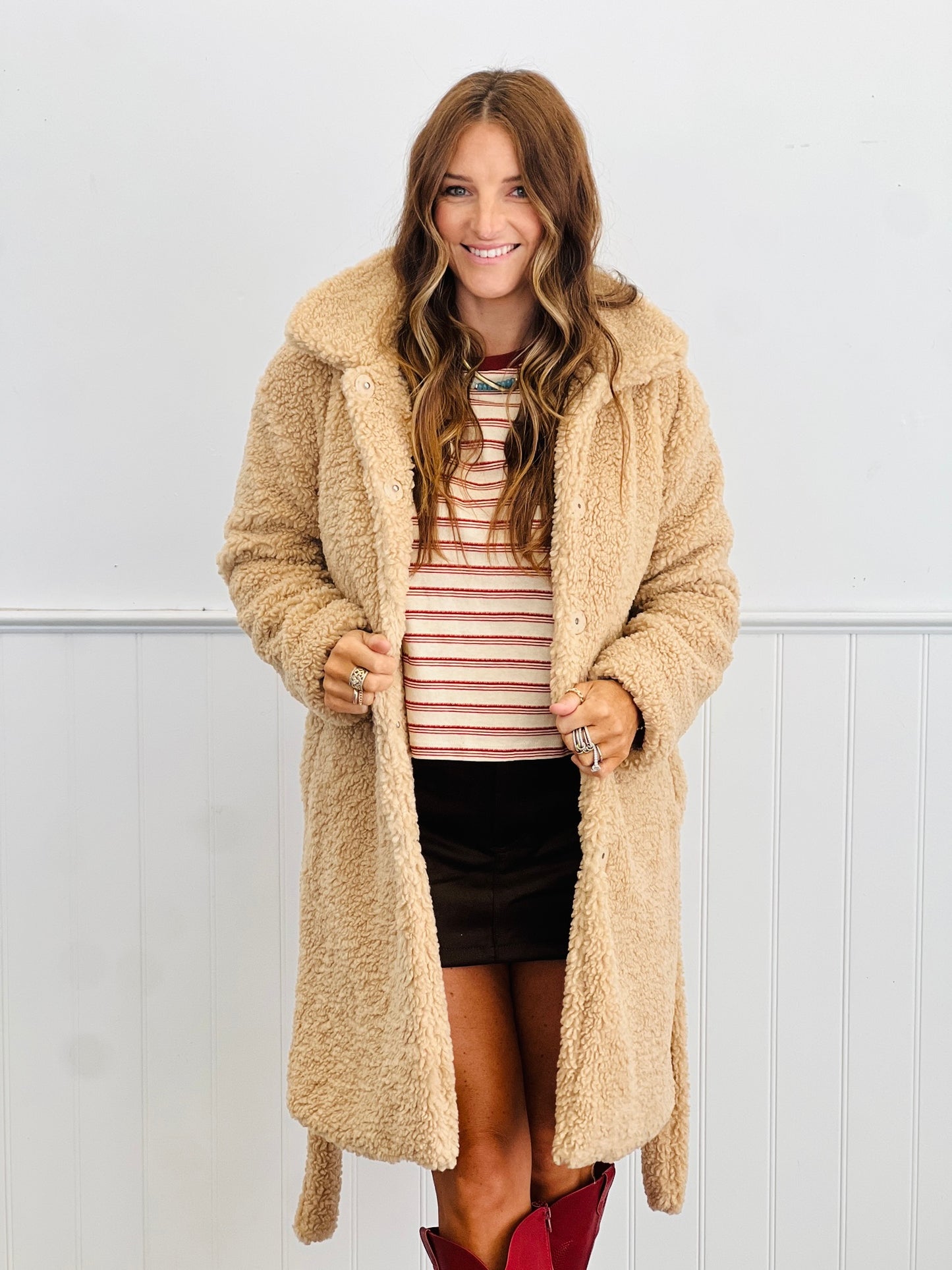 Taupe Faux Fur Midi Coat (Reg.)