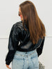 Black Faux Leather Bomber Jacket (Reg.)