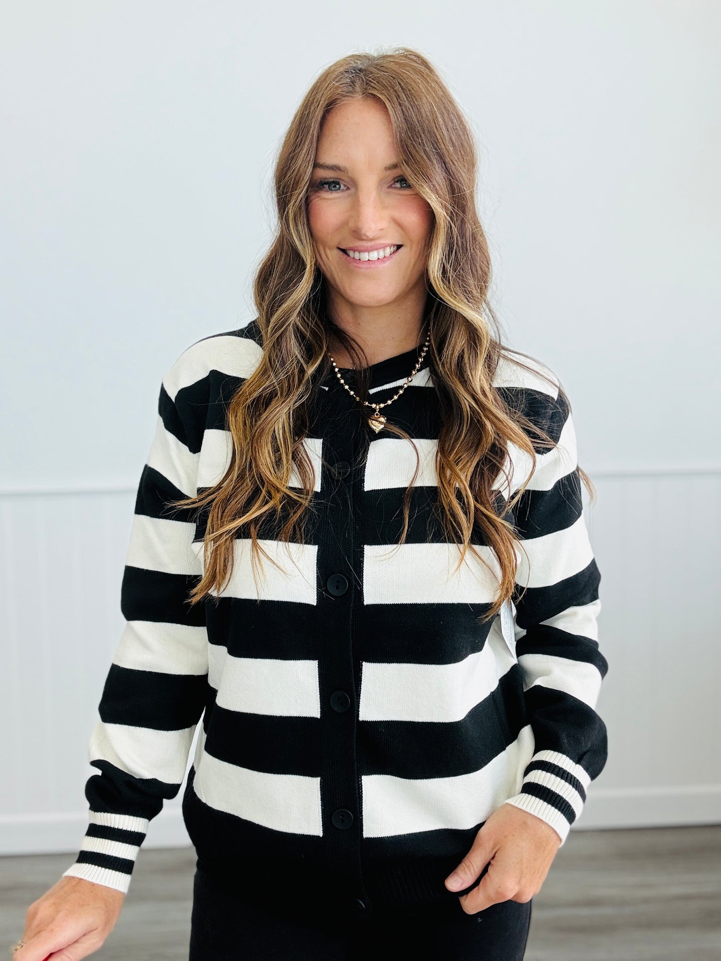 Striped Button Up Cardigan (Reg) - 3 Colors