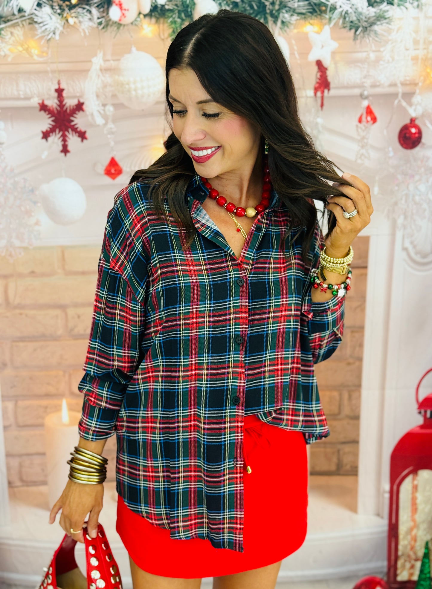 Navy Plaid Kathryn Button Up Top (Reg. and Plus)