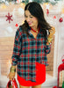 Navy Plaid Kathryn Button Up Top (Reg. and Plus)