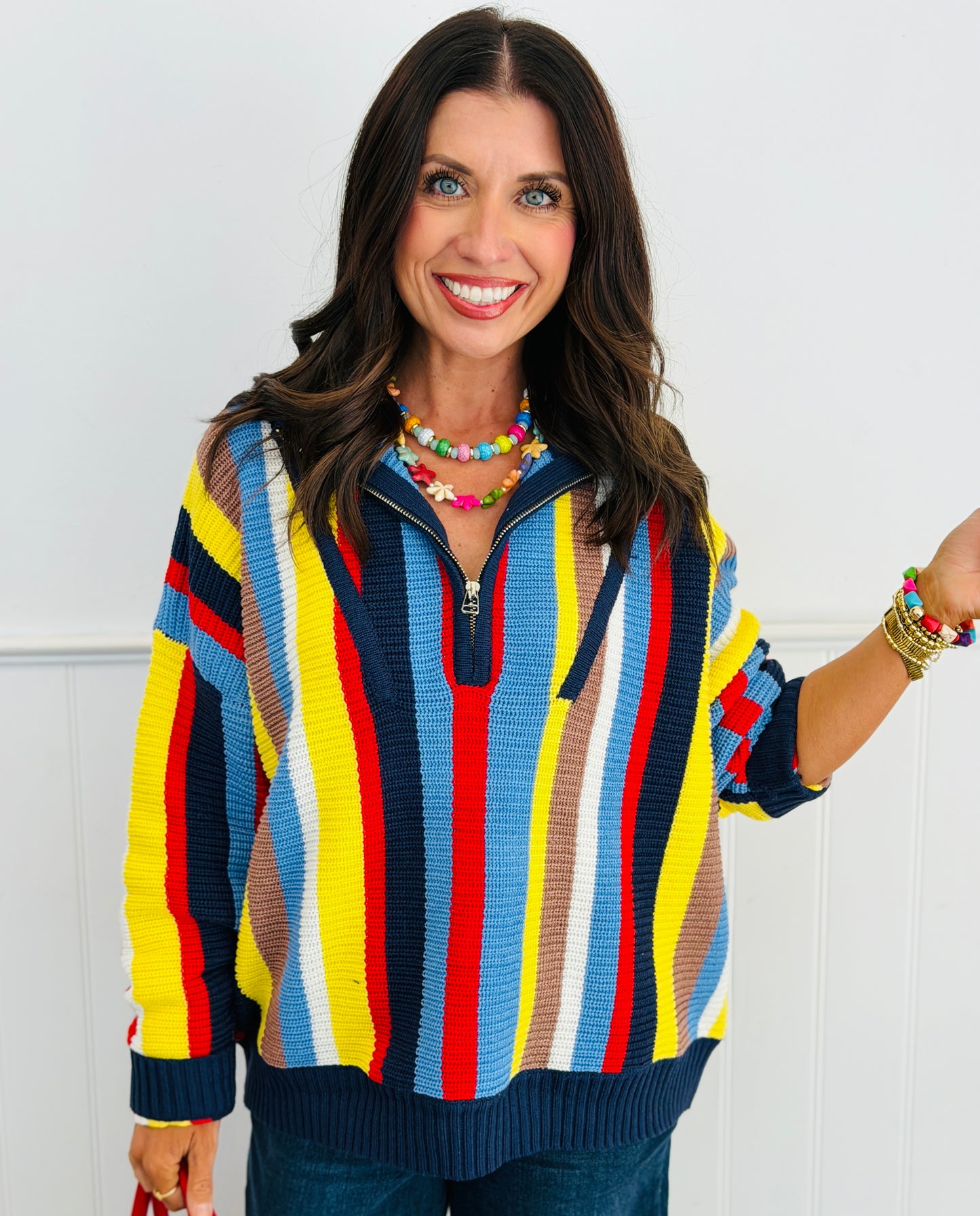 Navy Multi Striped Sweater Top (Reg.)