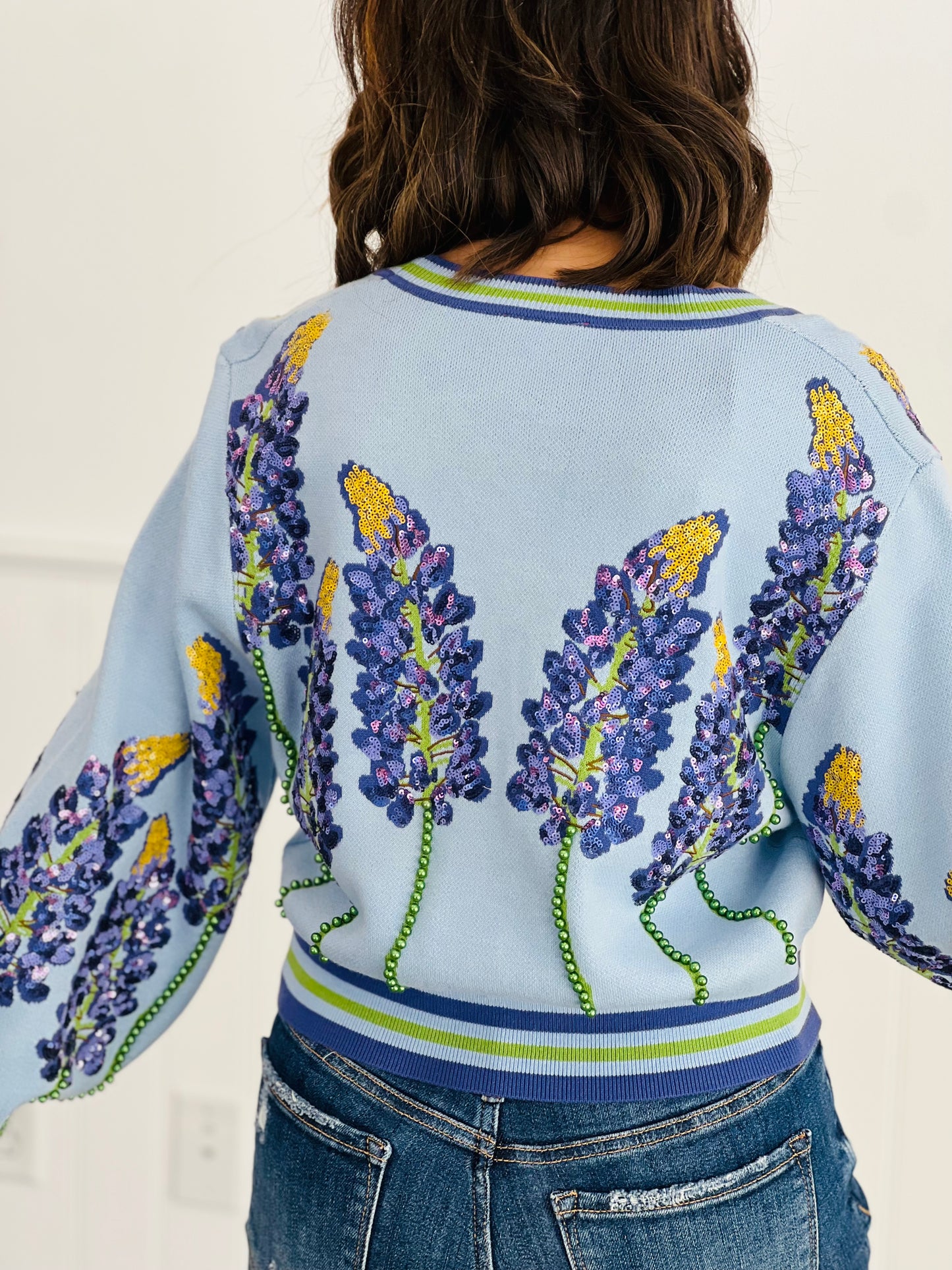 Queen Of Sparkles Pale Blue Bluebonnets Cardigan (Reg. & Plus)