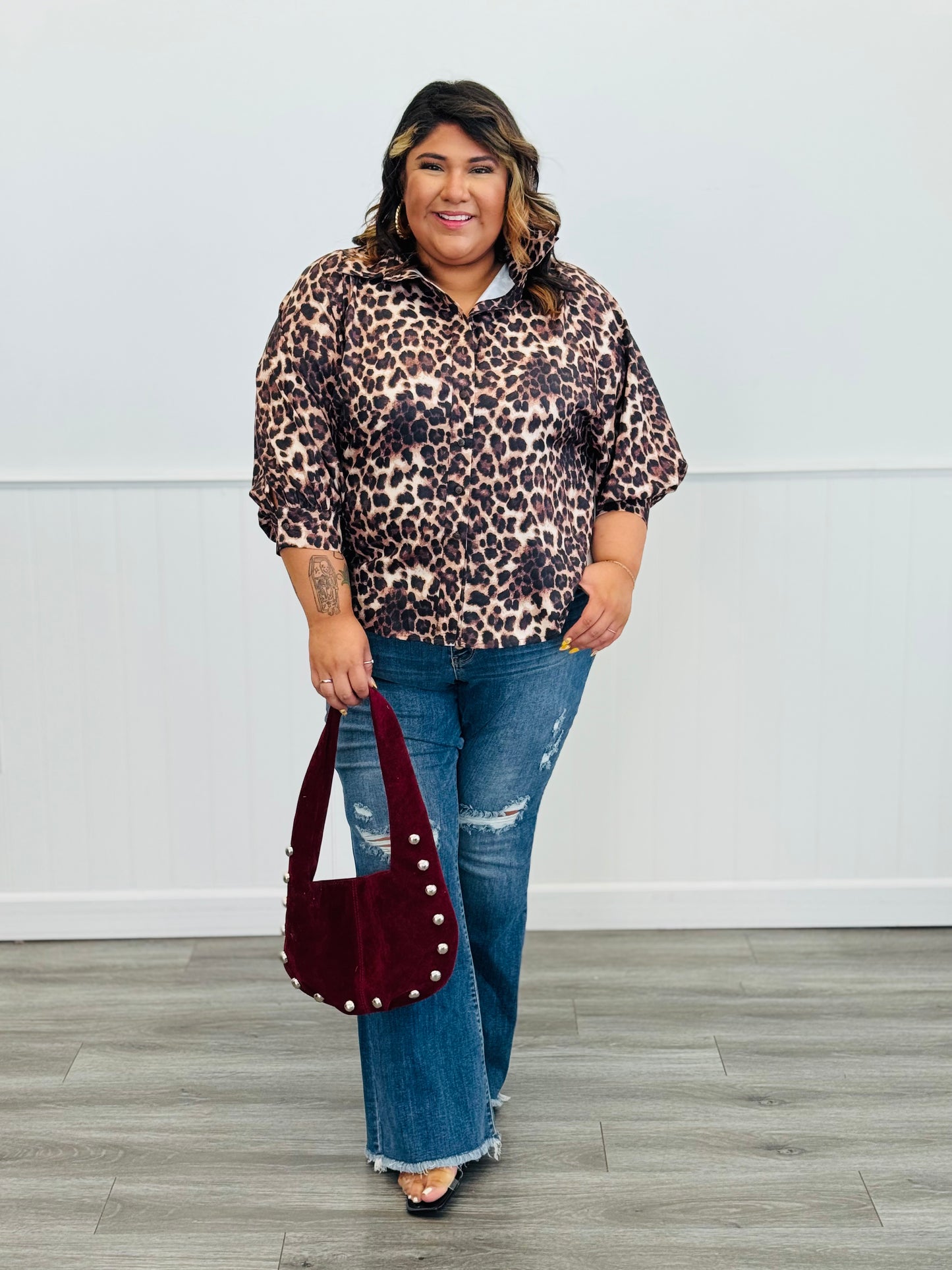 Leopard Print Button Up Shirt (Reg & Plus)