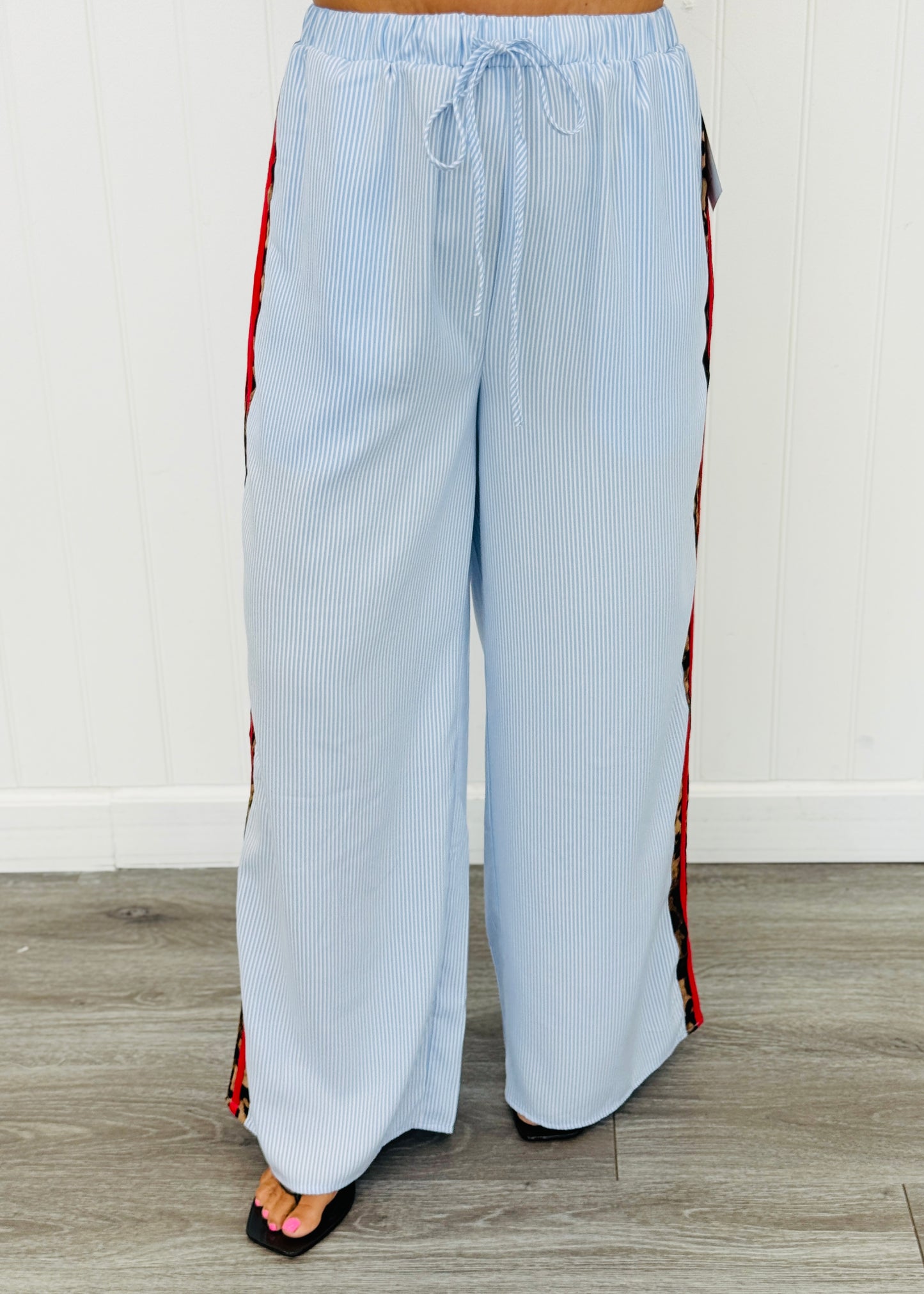 Blue Stripe Leopard Side Trim Pants (Reg & Plus)