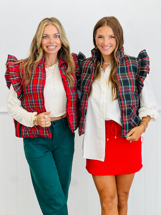 Christmas Plaid Puffy Vest (Reg.)-2 Colors