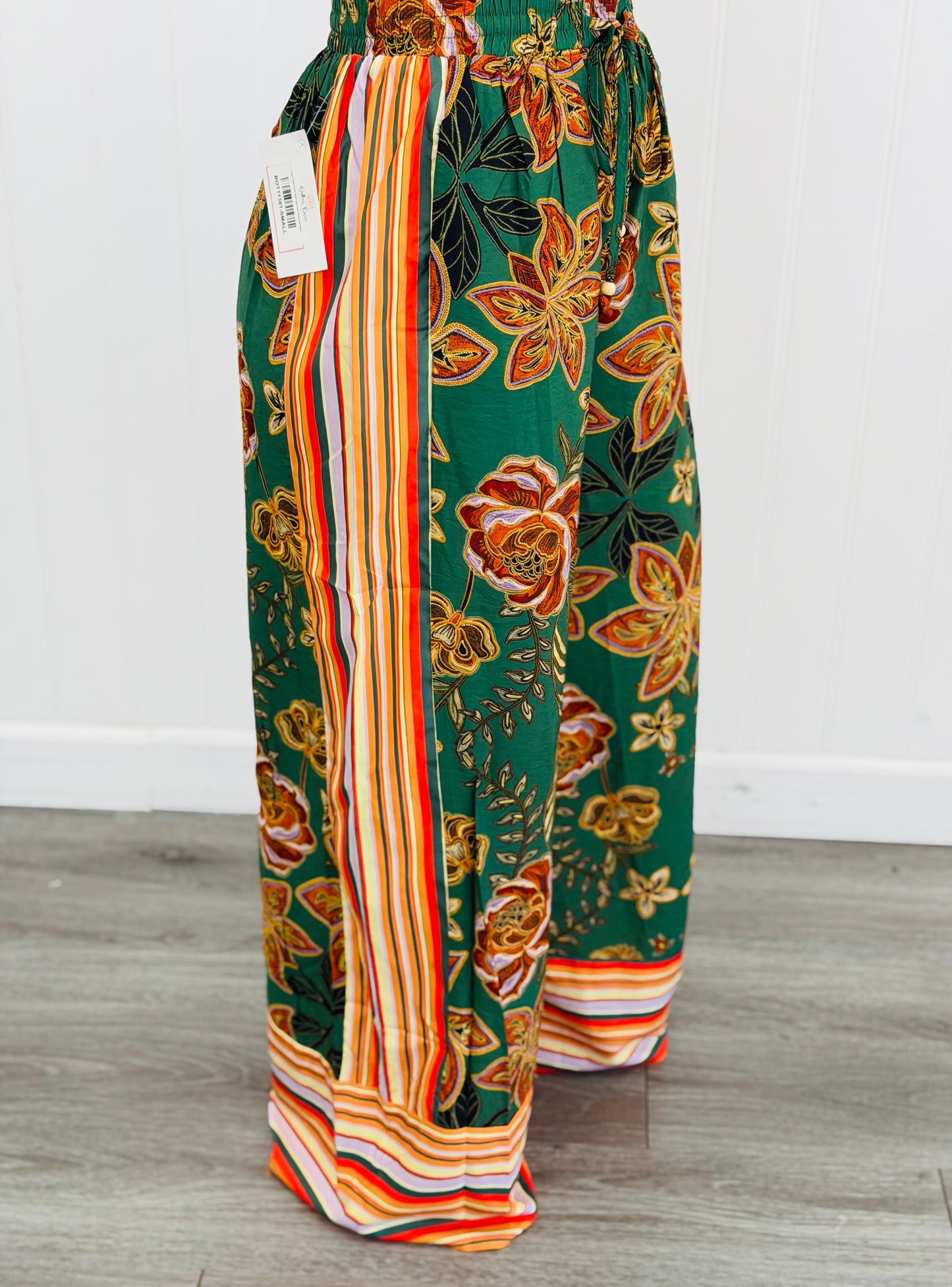 Green Multi Floral Wide Leg Pants (Reg. and Plus)