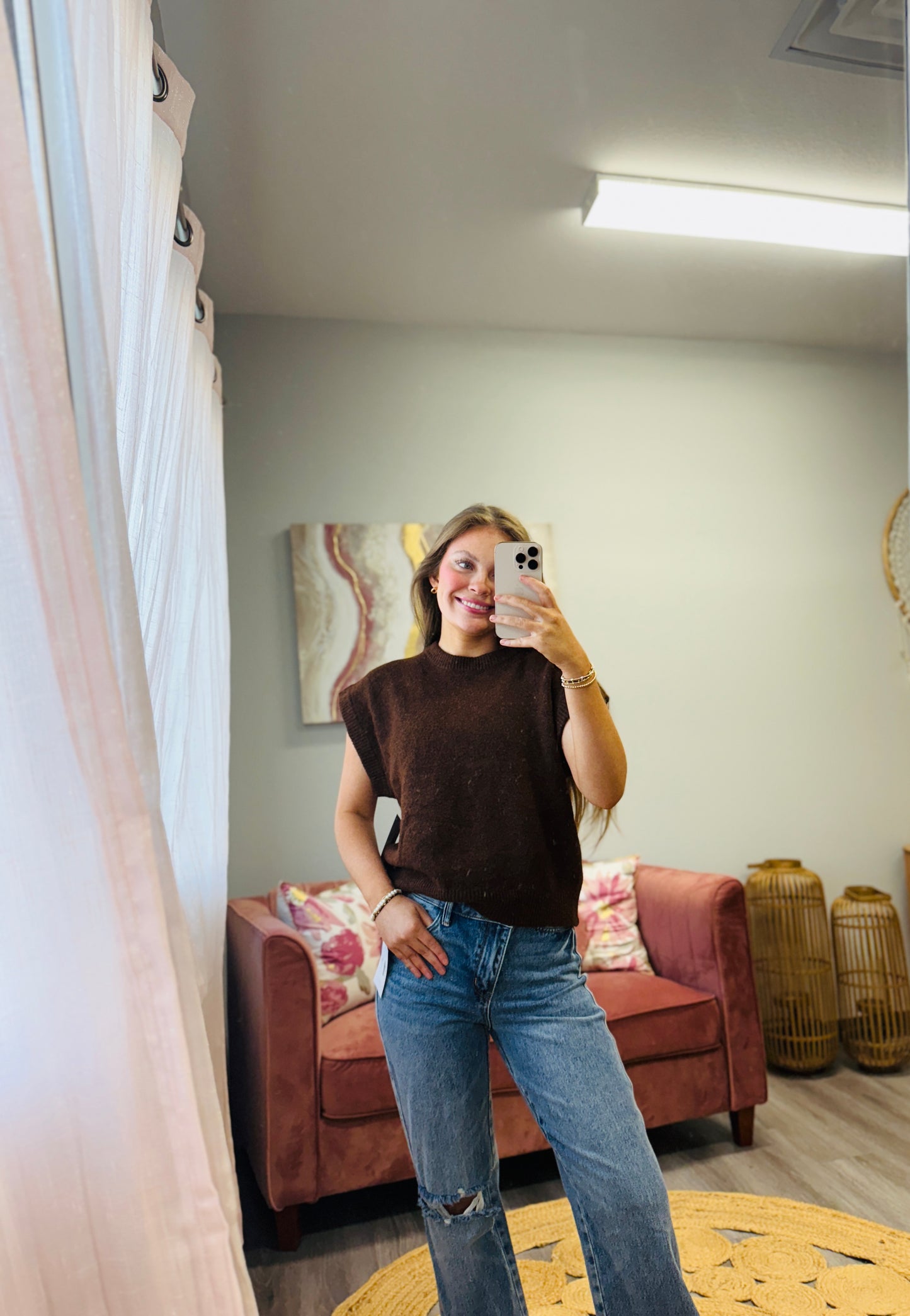 Brown Knit Crewneck Sweater (Reg. and Plus)