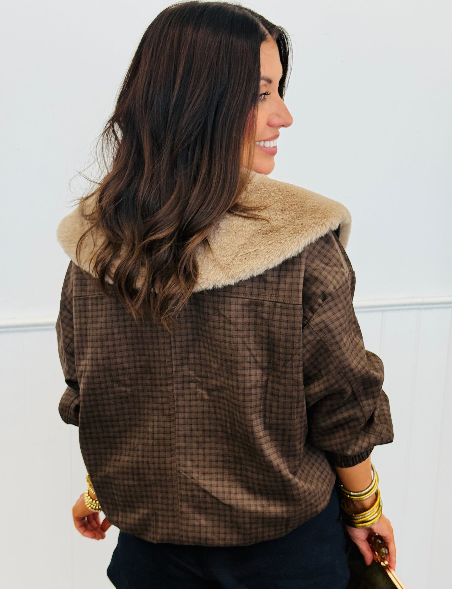 Dark Brown Plaid Faux Suede Jacket (Reg.)