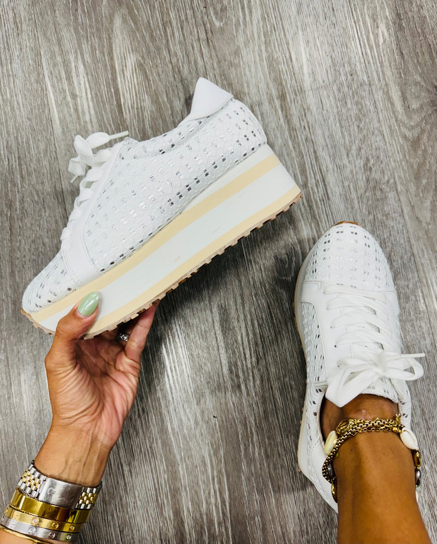 White/Silver Powers That Be Platform Sneaker