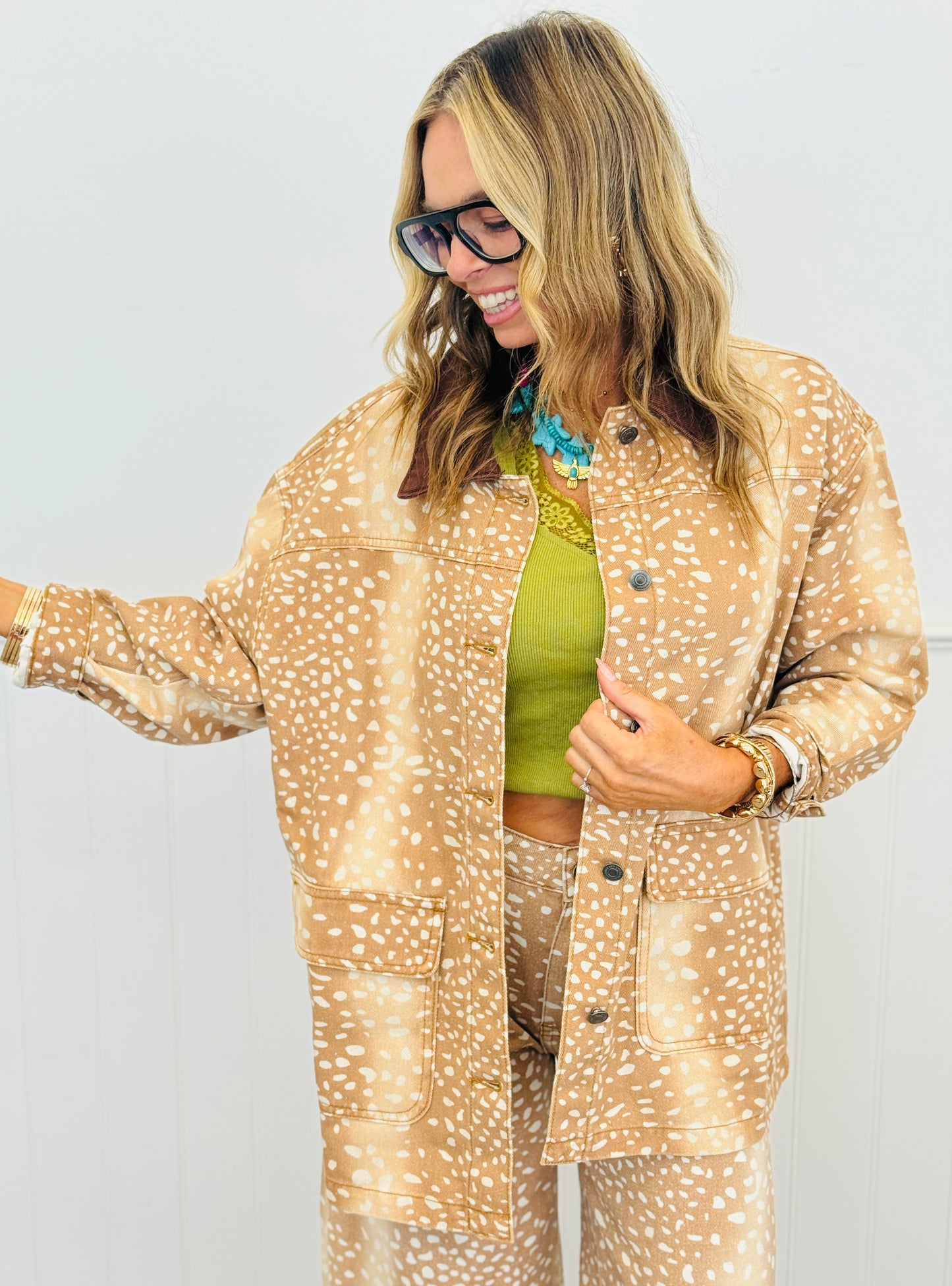 Camel Denim Deer Print Jacket (Reg.)
