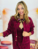 Wine Laser Cut Floral Suede Jacket (Reg & Plus)