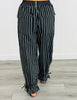 Black Striped Ruffled Tie Cuff Pants (Reg & Plus)