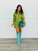 Queen Of Sparkles Olive Multi Rhinestone Button Up Romper (Reg. and Plus)