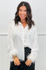 Satin Button Down Feather Sleeves Blouse (Reg.) - 2 Colors