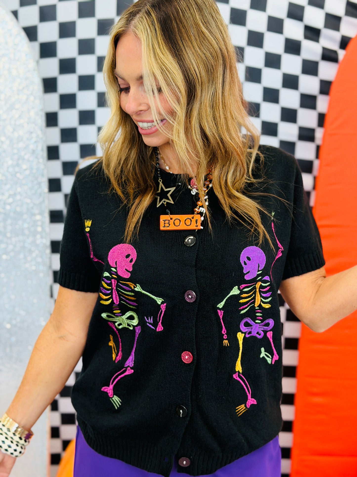 Dancing Skeletons Short Sleeve Cardigan (Reg. and Plus)