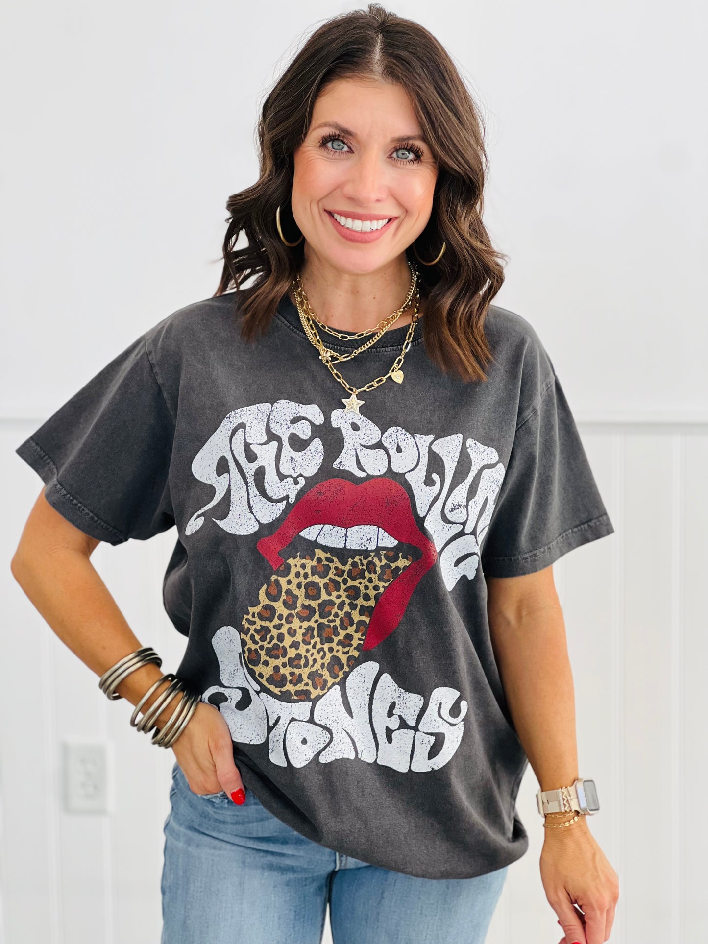 The Rolling Stones Leopard Tongue Graphic Tee (Reg. and Plus)