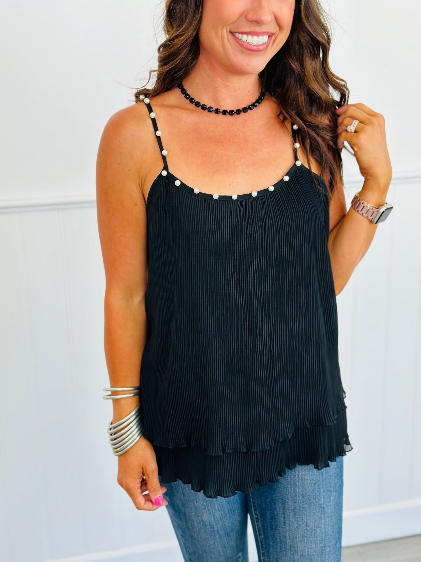 Black Pearl & Pleats Cami Top (Reg. & Plus)