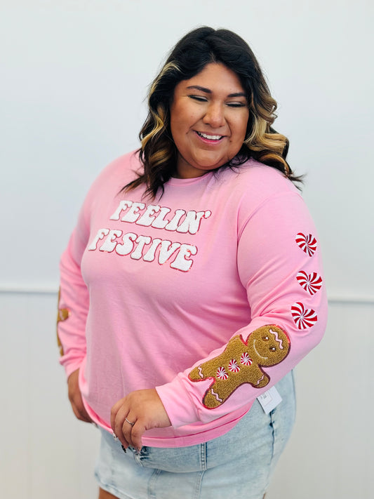 Pink Feeling Festive Sweatshirt (Reg. and Plus)