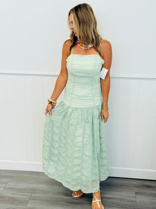 Mint Ruched Bow Back Maxi Dress (Reg.)