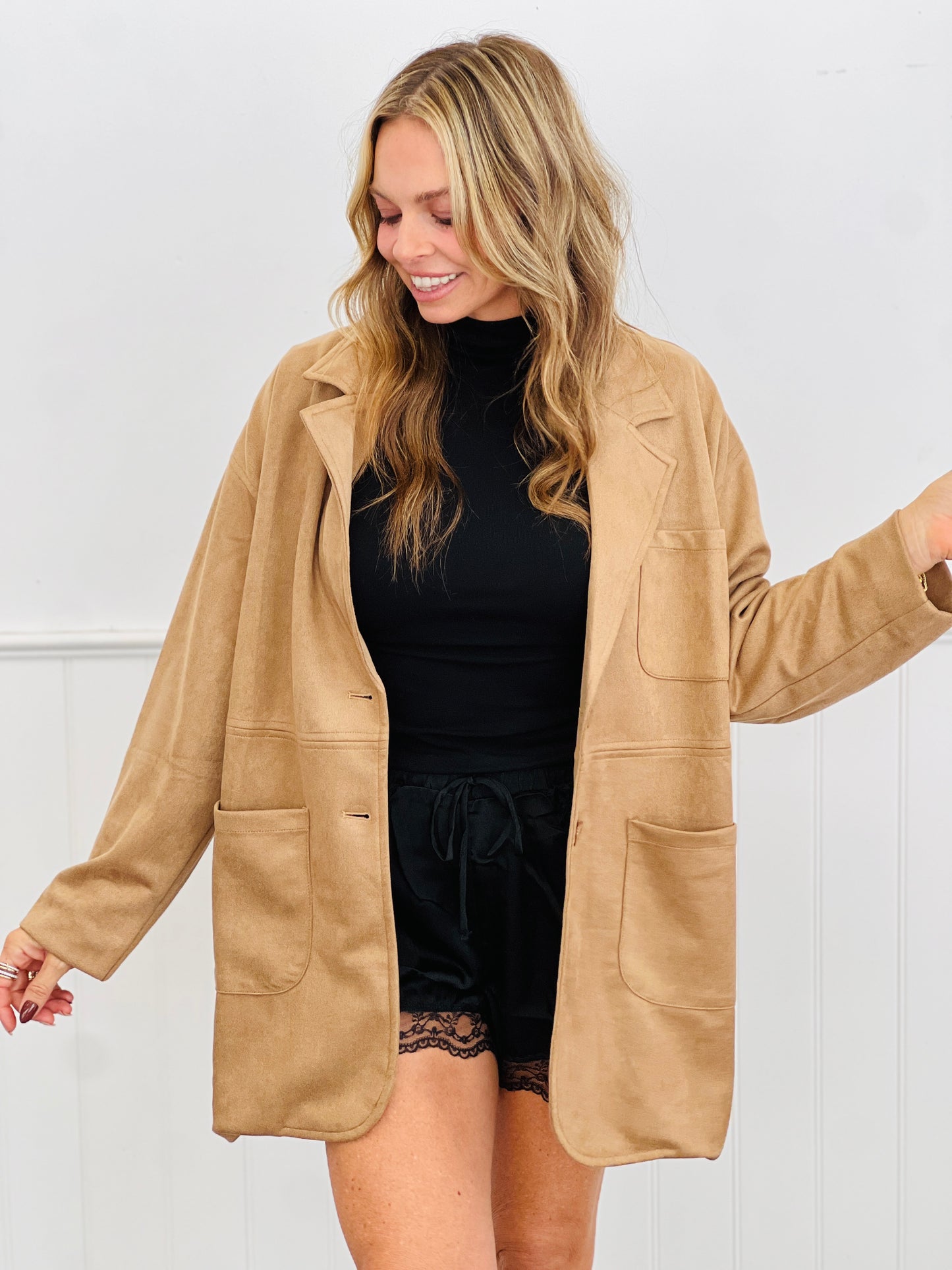 Camel Oversized Suede Blazer Jacket (Reg.)