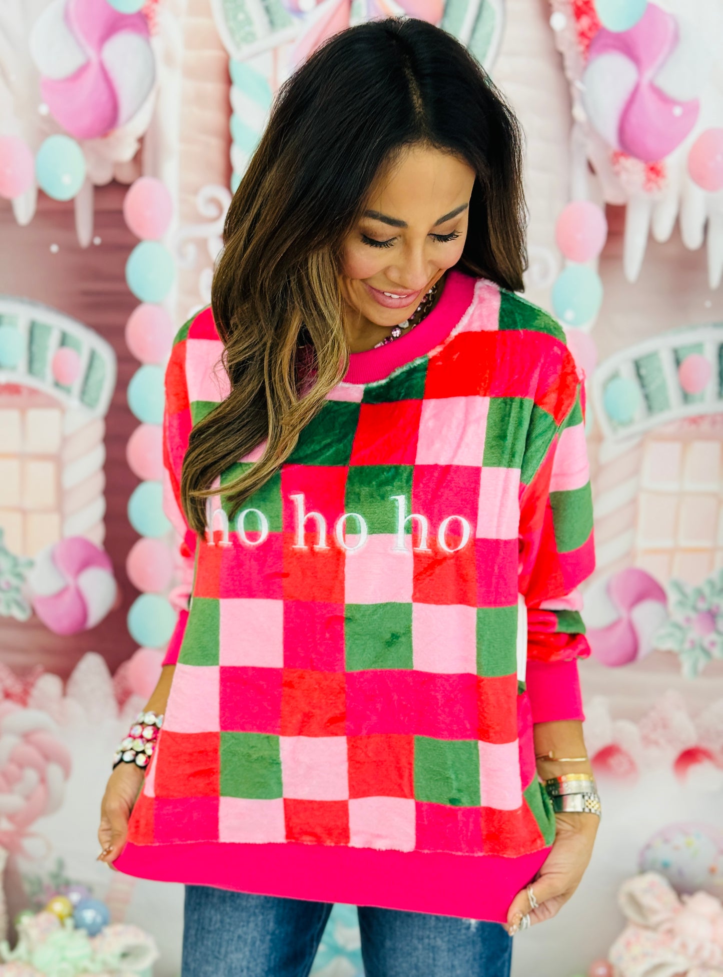 Checkered HoHoHo Sweatshirt (Reg. and Plus)